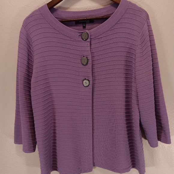 Evan Picone Sweaters - Evan-Picone Lavender Purple Ribbed Knit 100% Cotton Button Up Cardigan 1X